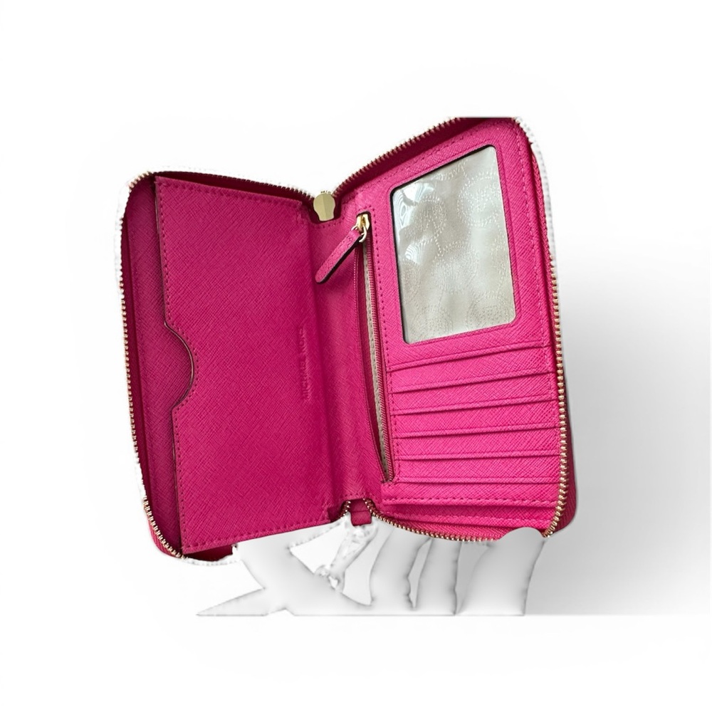 Michael Kors Jet Set Travel Hot Pink Leather Wristlet Wallet - Picture 3 of 3